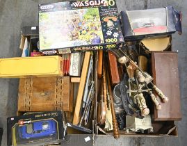 Miscellaneous ornamental items, to include straw work box, reproduction Dinky toys, etc