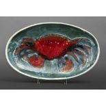 David Sharp - Crab dish, tin glazed earthenware, 42cm l, painted signature DAVID SHARP RYE