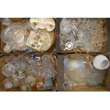 A quantity of cut, moulded and other glassware, including decanters, punch bowl, candlesticks and