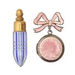 A silver and pink guilloche enamel locket, c1910, 26mm diam, suspended from a contemporary silver