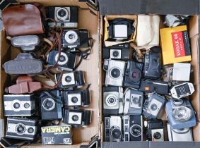 Miscellaneous 35mm single lens reflex and other cameras, flash guns and accessories, several cased