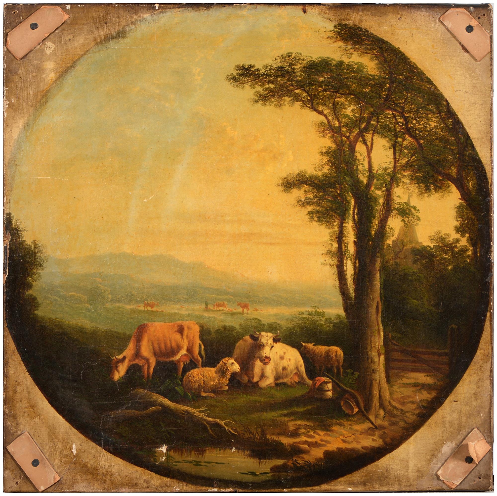 Northern European School, 19th c - Cattle and Sheep in an extensive Landscape, oil on canvas, 52cm