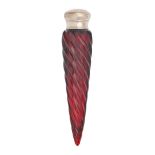 A Victorian fluted ruby glass icicle scent bottle, with plated metal screw cap, 11.5cm h Undamaged