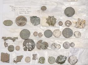 Metal detector finds, including Yorkshire Miner's Association badges Aldwarke and Nunnery, other