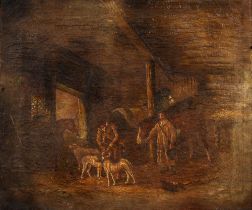 Robert Muller, first-half 19th c - Stable Interior, with horses and hounds, signed, oil on canvas,