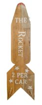 A vintage painted wood fairground sign - The Rocket, 178cm h