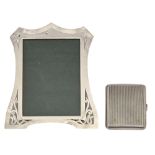 An Edwardian pierced silver photograph frame, 18cm h, by Lawrence Emanuel, Birmingham 1909 and a