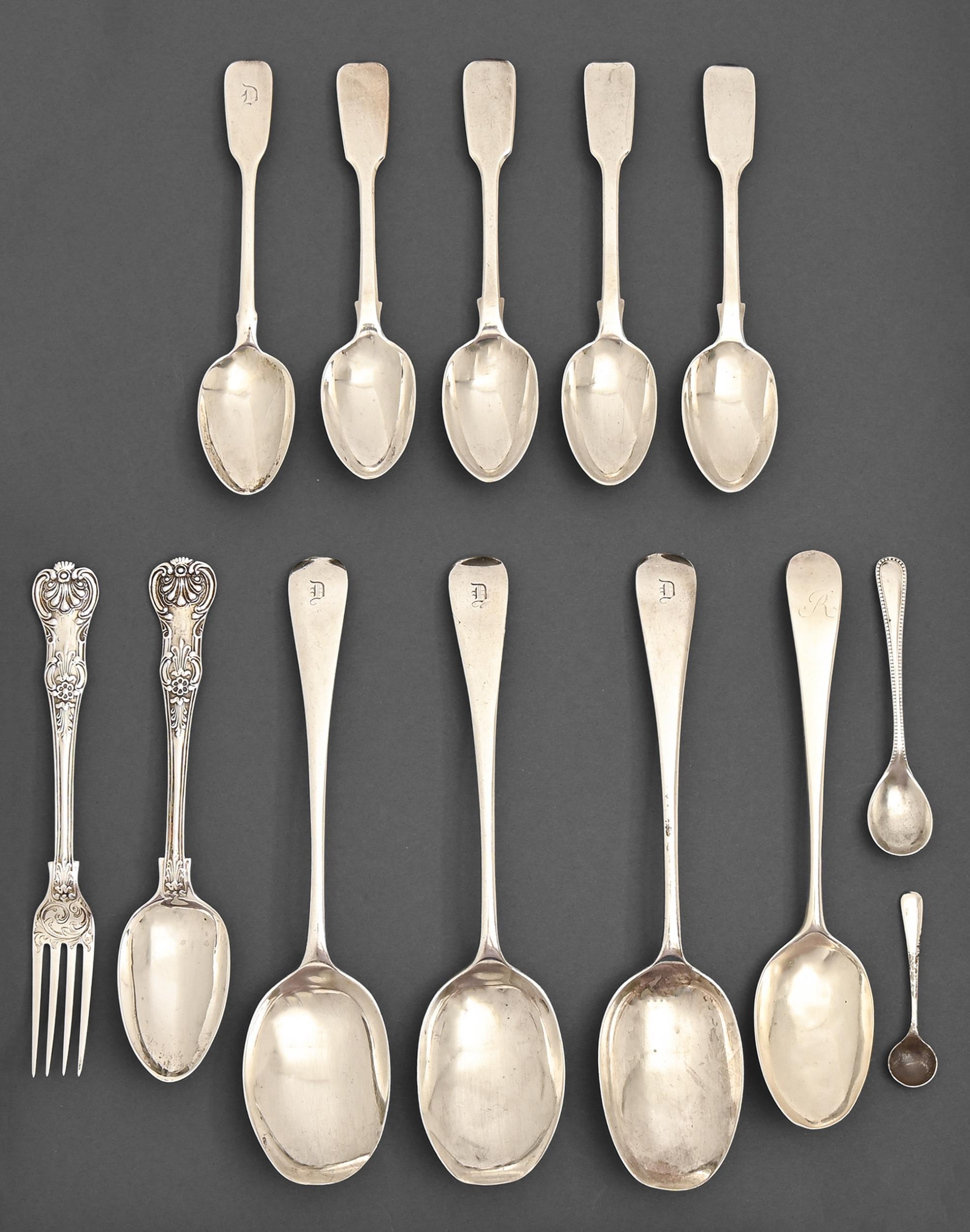 Miscellaneous silver flatware, George III - Victorian, 11ozs 14dwts Typical wear, on several items