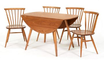An Ercol mid-century drop leaf dining table and a set of four chairs, table 72cm h Table with