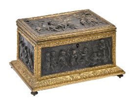 A French giltmetal jewel casket with bronzed copper electrotype reliefs, Palais Royal, c1880, 15cm