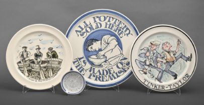 Rye Potteries. An Iden earthenware advertising plaque, painted with a potter and inscribed ALL