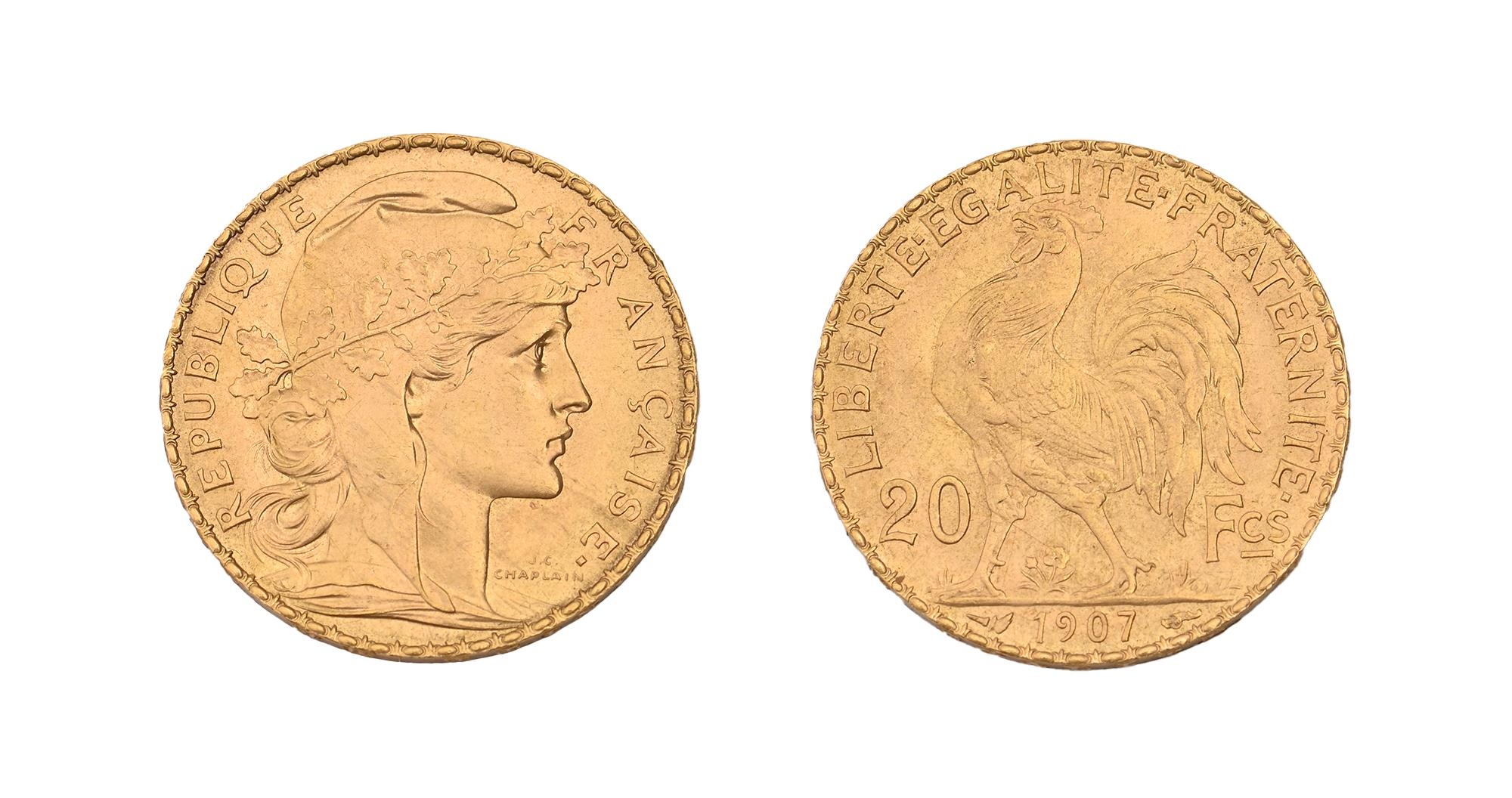 Gold coin. France 20 francs 1907