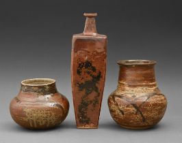 Studio pottery. Joanna Wason (1952 - ) - Vases, three, two thrown, one slabbed stoneware, ash or