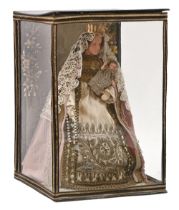 An Italian Blessed Virgin Mary doll with the Christ Child, 19th / 20th c, having wax head and hands,