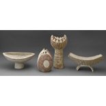 Studio pottery. Dennis Edward Lucas (1926-1999) - Vases and Centrepieces, four, stoneware, thrown or