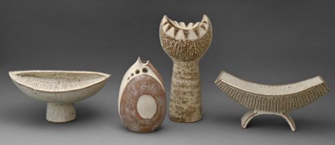 Studio pottery. Dennis Edward Lucas (1926-1999) - Vases and Centrepieces, four, stoneware, thrown or