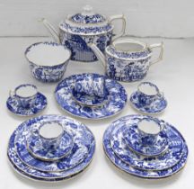 A Royal Crown Derby blue and white Mikado pattern tea service, 20th c, printed mark Larger teapot