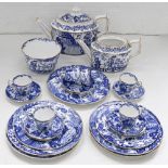 A Royal Crown Derby blue and white Mikado pattern tea service, 20th c, printed mark Larger teapot