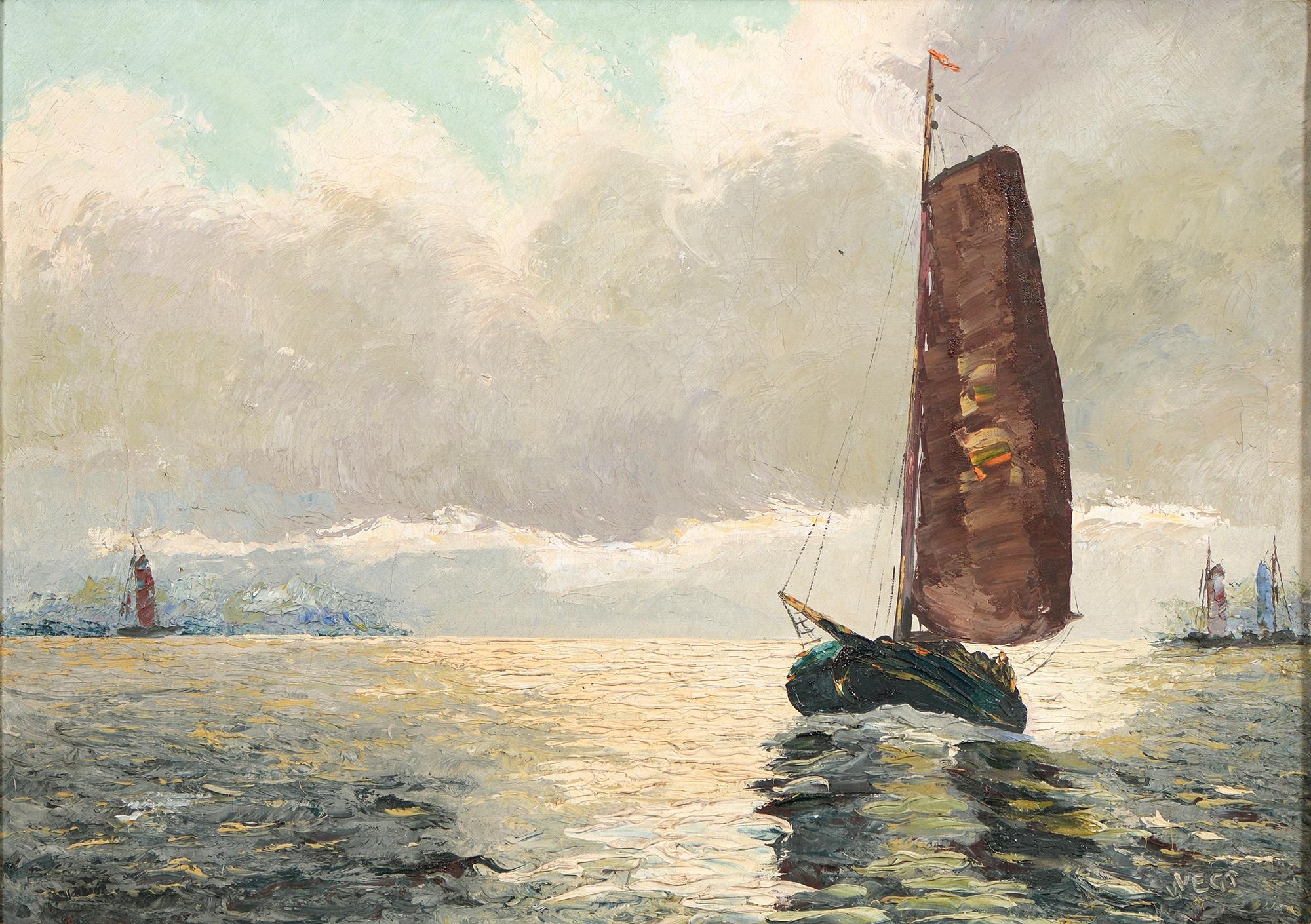 Vegt, Dutch Maritime Artist, early-mid 20th c - Schooners at Sea, signed, oil on canvas, 49 x 69cm