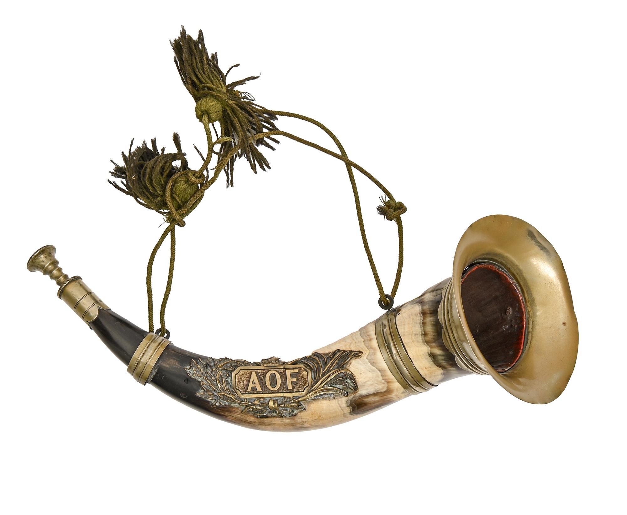 Victorian Friendly Societies. A brass and nickel plated brass mounted horn of the Ancient Order of