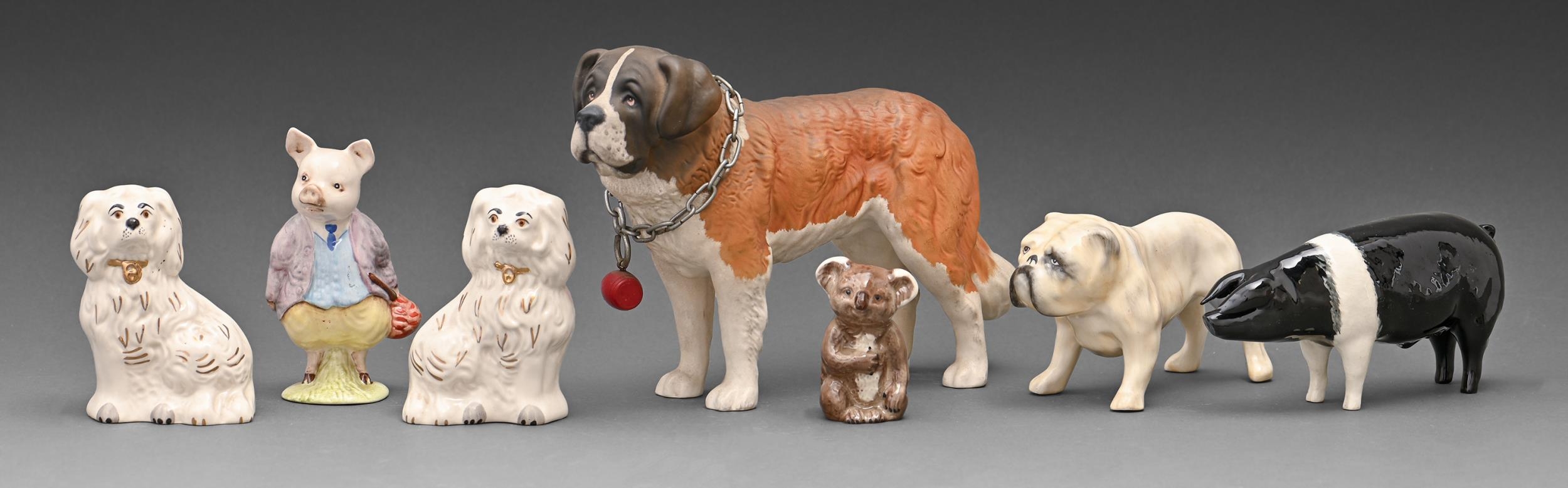 A Beswick Beatrix Potter figure of Pigling Bland, a pair of spaniels and four other animals, various