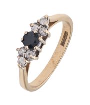 A sapphire and diamond ring, in 18ct gold, 2.4g, size N Good condition