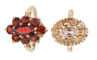 A garnet ring, in 9ct gold and another gem set ring, in 9ct gold, 6g, size N, O (2) Garnet ring in