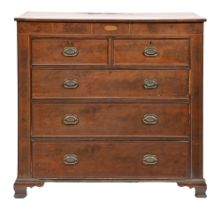 A Victorian mahogany inlaid chest of drawers,  on bracket feet, later brass handles, decorated