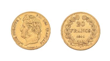 Gold coin. France 20 francs 1840