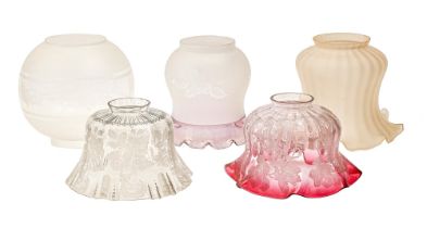 Five various glass oil lampshades