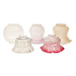 Five various glass oil lampshades