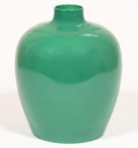 A Royal Doulton jade green glazed earthenware vase, 1933, 28cm h, printed mark, painted BB 1038 Mark