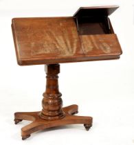 A late Victorian adjustable reading table,  on pedestal base and turned pillar, ivorine trade