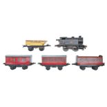 A Hornby O gauge clockwork tank locomotive and various Hornby rolling stock, mid 20th c