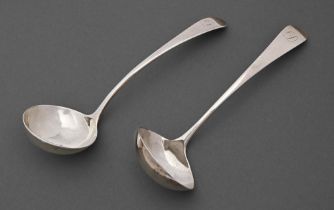 A pair of George III silver sauce ladles, Old English pattern, initialled D, by Peter and Ann