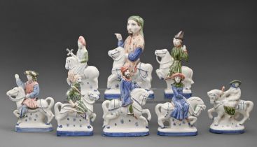 Eight Rye Pottery Canterbury Tales figures, Chaucer 31cm h, printed marks Good condition