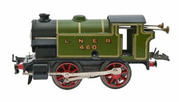 A Hornby O gauge clockwork M3 tank locomotive in unusually good condition, with green card label,