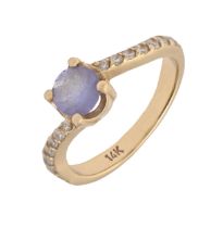 A tanzanite and diamond ring, in gold marked 14k, 3.8g, size O Good condition