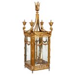 A French gilt brass hall lantern, 20th c, in Louis XVI style, applied with festoons and to the