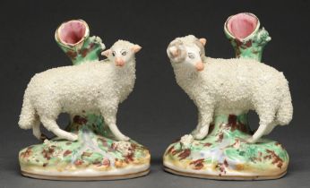 A pair of Staffordshire earthenware spill holders, late 19th c, 12.5cm h Good condition with only
