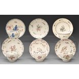 Five New Hall and other Staffordshire tea bowls and saucers and another saucer, c1790-1800,