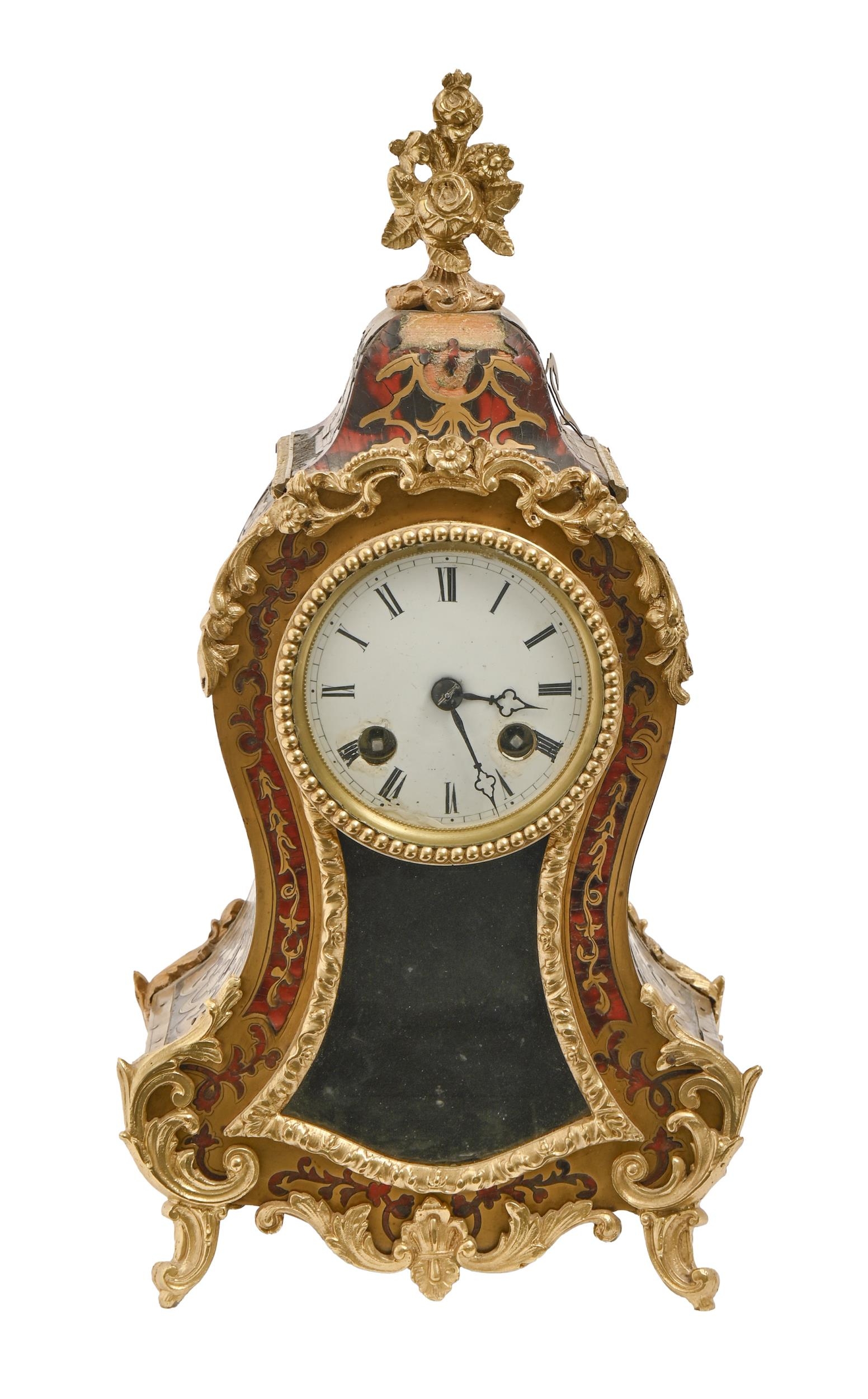 A French gilt lacquered brass mounted Boulle bracket clock, 19th c, in 18th c style with bell