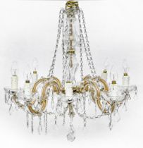 A pair of Victorian style cut and moulded glass eight branch chandeliers, 65cm diam Overall good