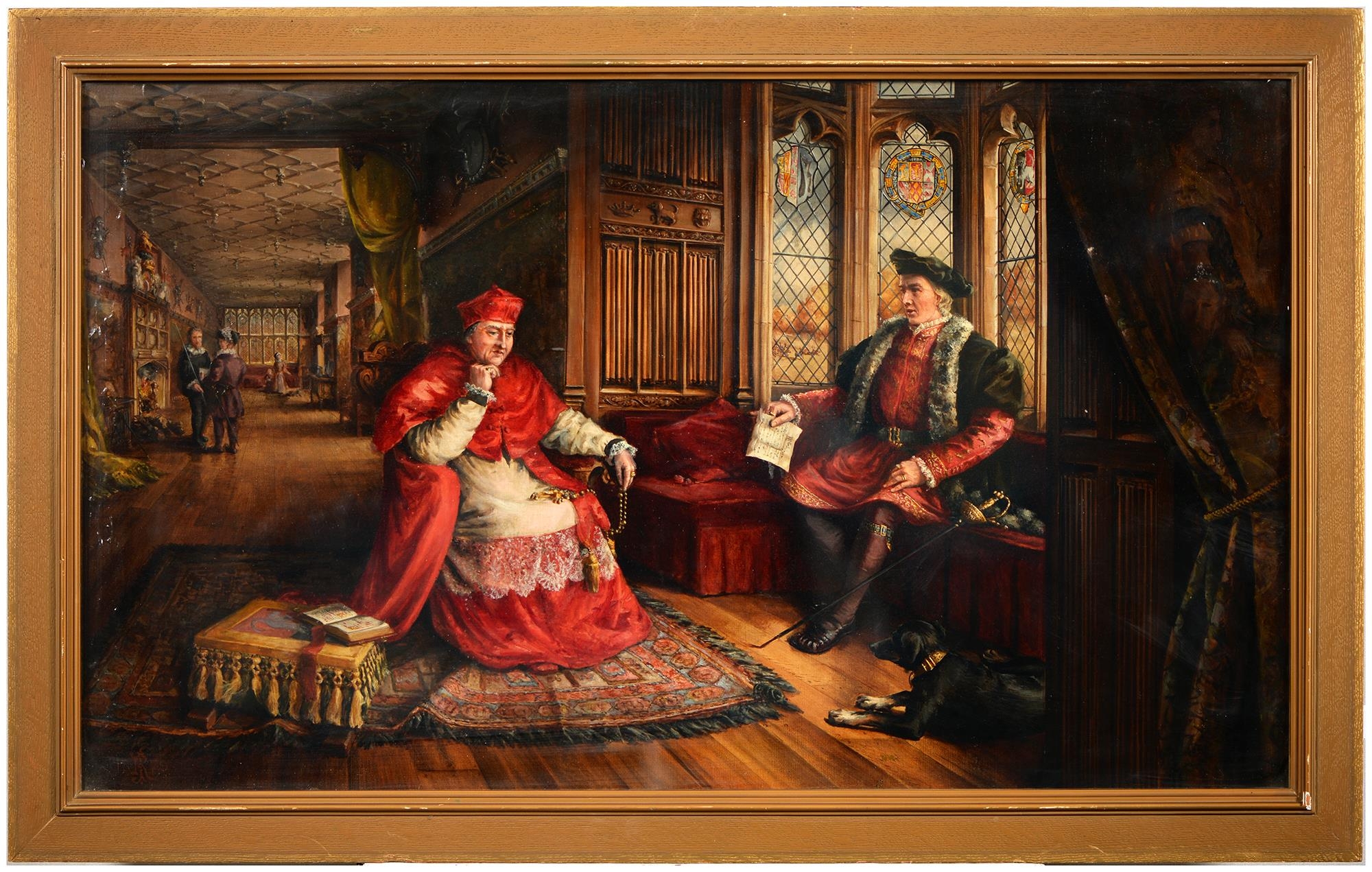 Victorian School - A Cardinal and other Figures in a Tudor Long Gallery, signed with initials JR and - Image 2 of 3