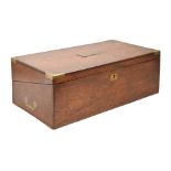 A Victorian brass mounted mahogany writing box, with fitted interior and flush handles, 53cm l