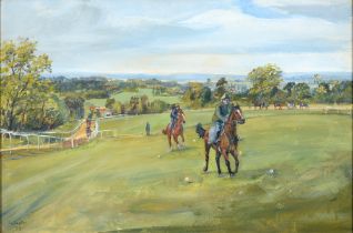 Harry Buxton, late 20th c - Riding Out, Epsom Downs, signed and dated 99, titled to verso, oil on