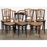 Seven bentwood chairs, early 20th c, one with printed trade label of J & J Kohn Ltd