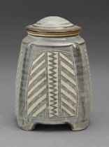 Studio pottery. Christoper Lewis (1951 - ) - Four sided jar and cover, stoneware, painted and