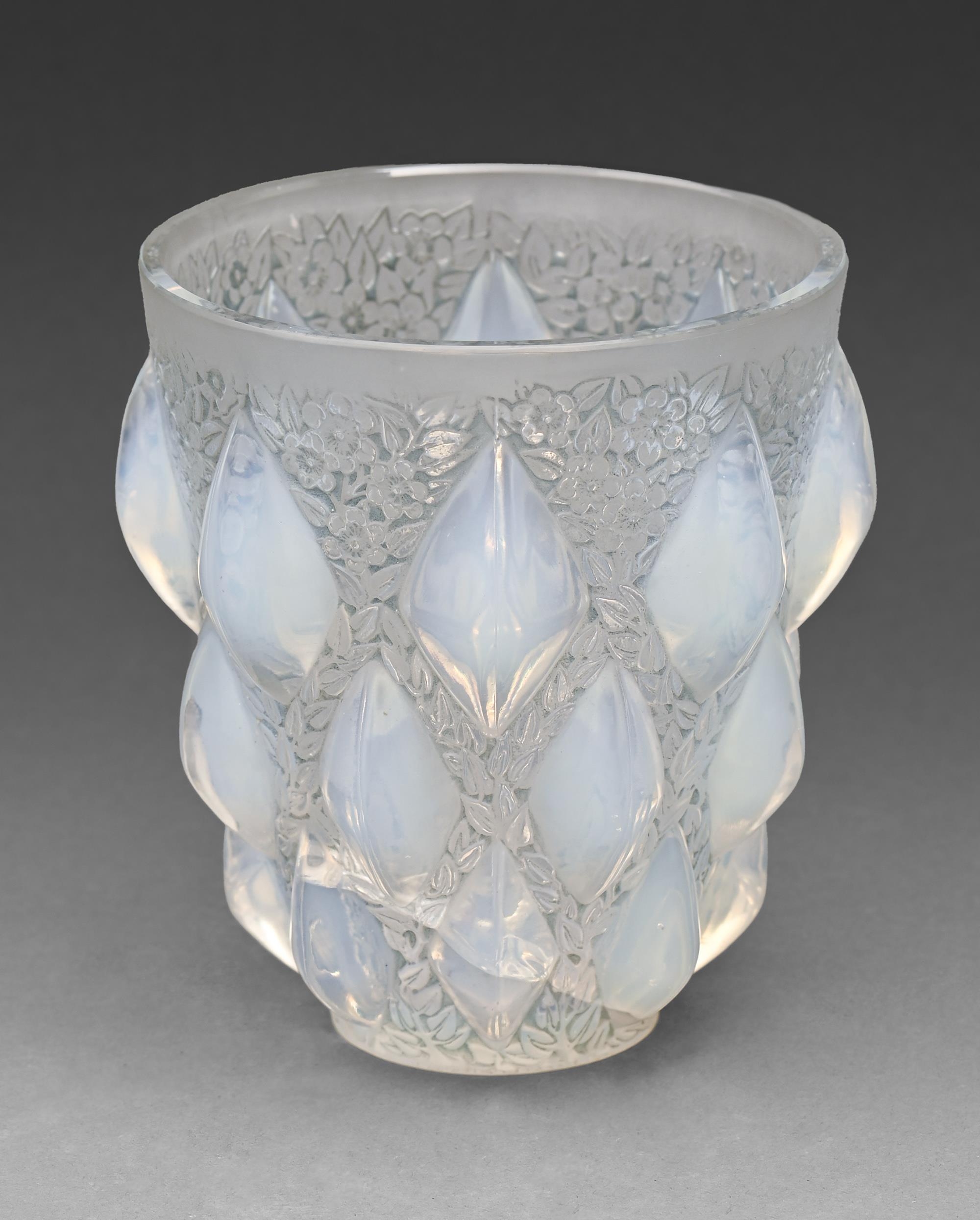 'Rampillon'. A Lalique semi opalescent glass vase, 12.8cm h, stencil etched mark R LALIQUE FRANCE