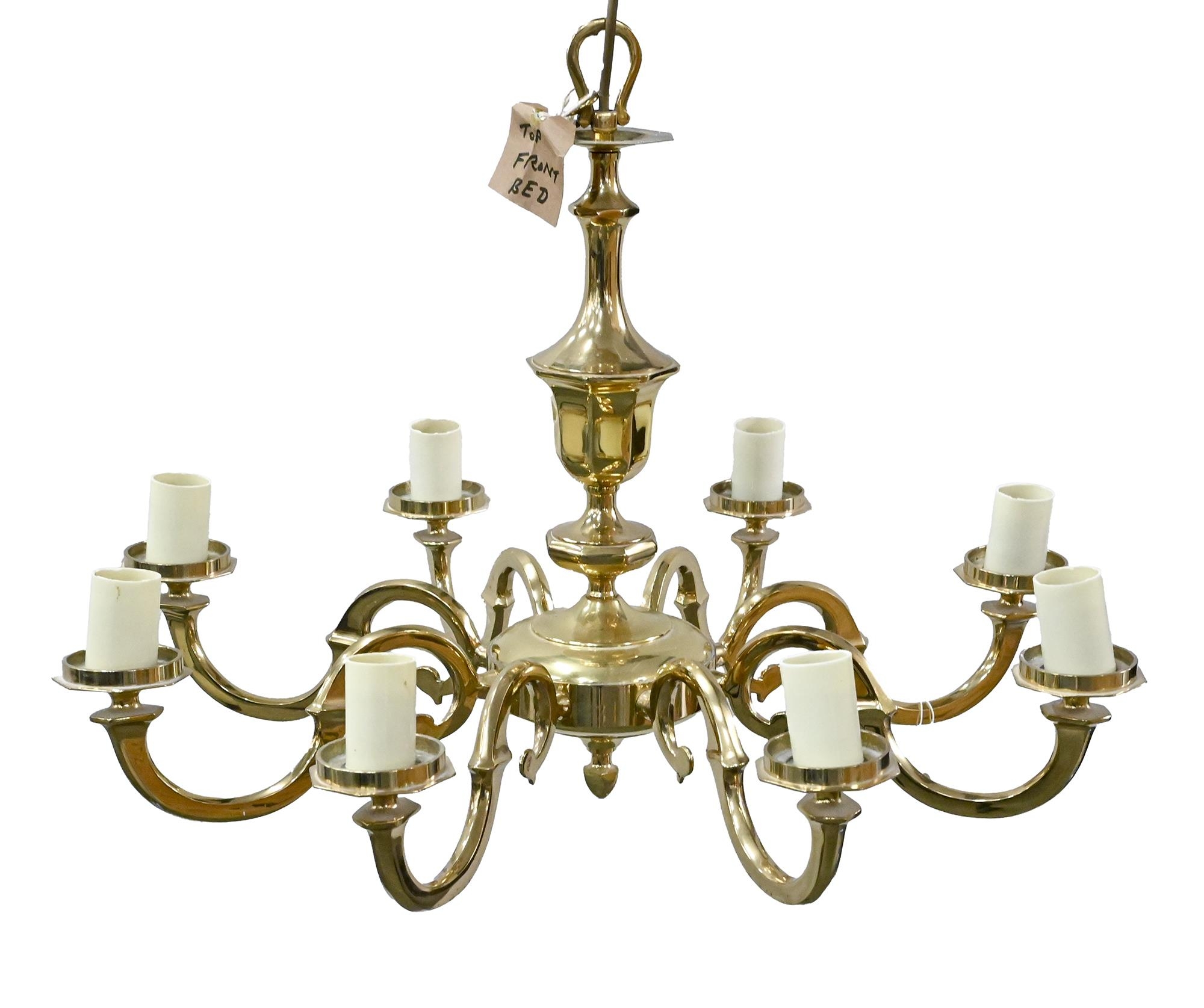 An antique style brass eight branch chandelier, 65cm diam Good condition